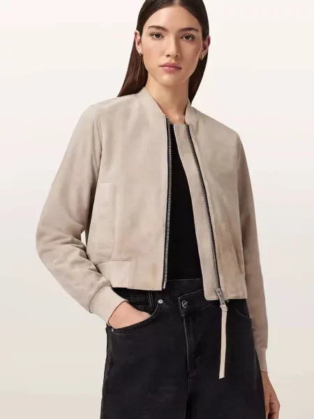 AllSaints bomberka zamszowa ORTEN beżowy