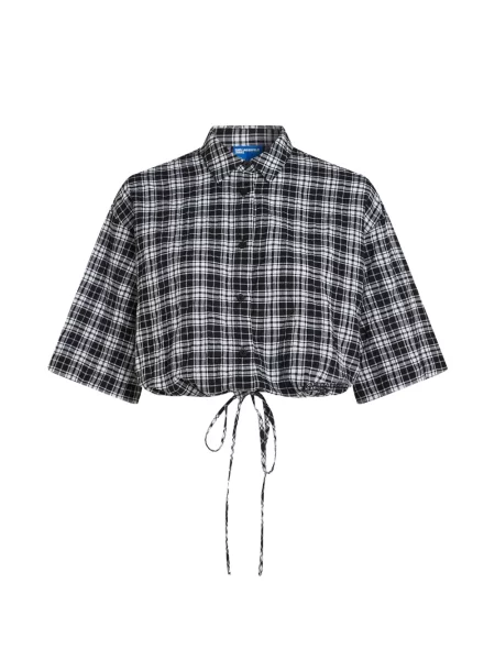 Cămașă de blugi Karl Lagerfeld Jeans în carouri cu cordon negru
