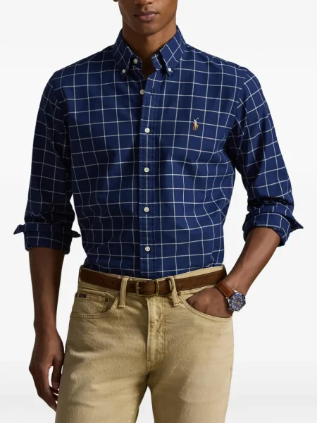 Dlouhá pruhovaná s límcem kšiltovka Polo Ralph Lauren modrá