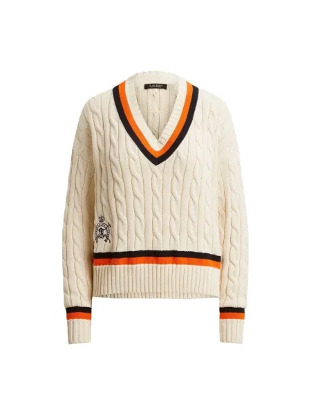 Sweter z dzianiny o kroju regular fit z czystej bawełny Lauren Ralph Lauren beżowy