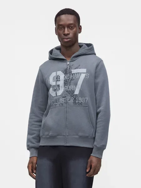HOLLISTER Tepláková bunda MALLCORE sivá / svetlosivá šedobiela čierna
