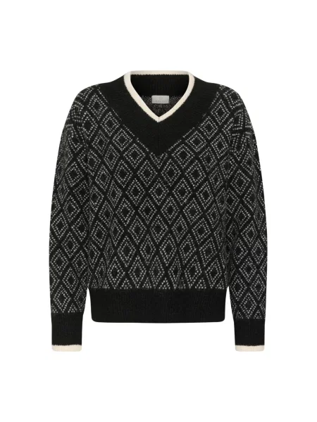 Sweter Kaffe z wzorem argyle czarny