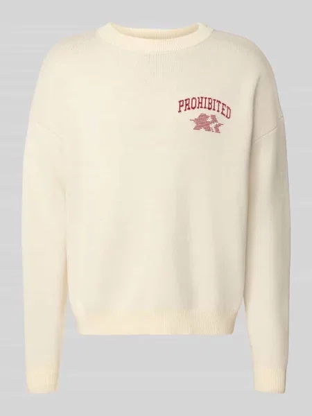 Sweter z dzianiny z okrągłym dekoltem model AVANTGARDE' Prohibited biały