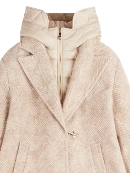 Palton Fay cu glugă cu model herringbone roz
