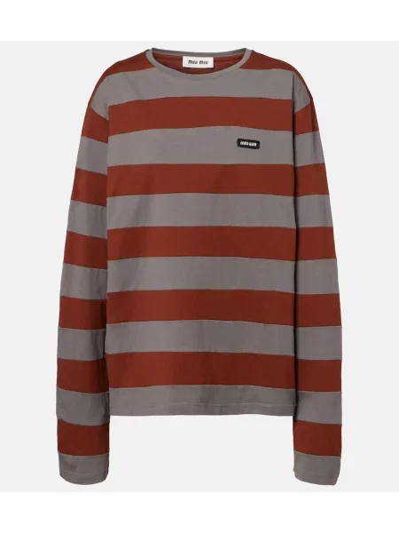 Tricou Miu Miu cu dungi din jerseu maro