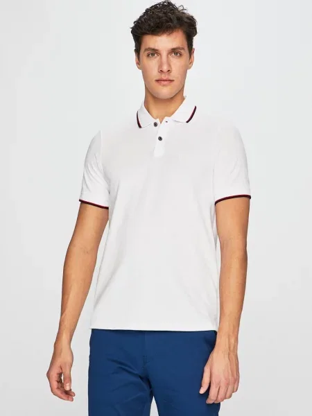 Тениска с яка Armani Exchange бяло с изчистен дизайн