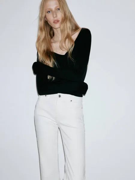 Dżinsy Sienna flare crop Kobieta 50 MANGO biały