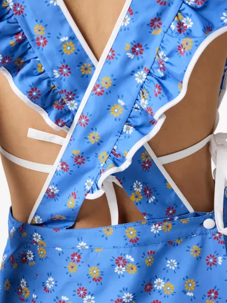 Sukienka midi Miu Miu w kwiatki z nadrukiem do kolan niebieska