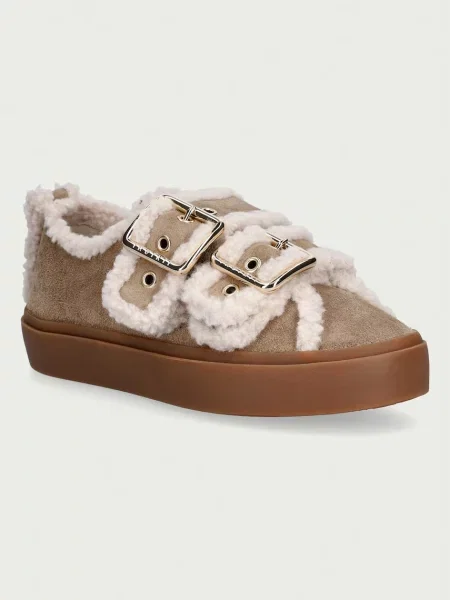 Inuikii Shearling Low Velcro Buckle sneakers pentru femei din piele întoarsă bej