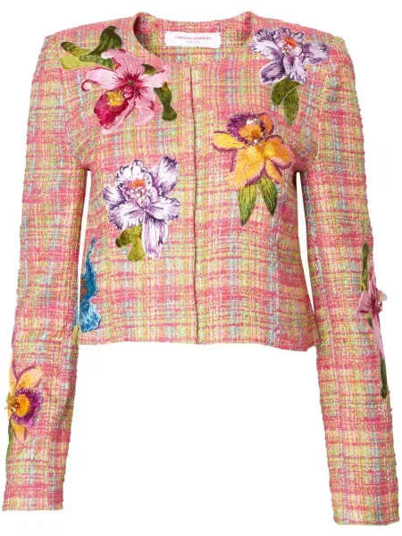 Geacă Carolina Herrera cu model floral din tweed roz