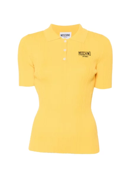 Tricou Moschino Jeans cu broderie tricotate galben