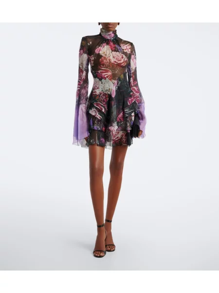 Rochie Roberto Cavalli de mătase cu model floral cu spatele deschis