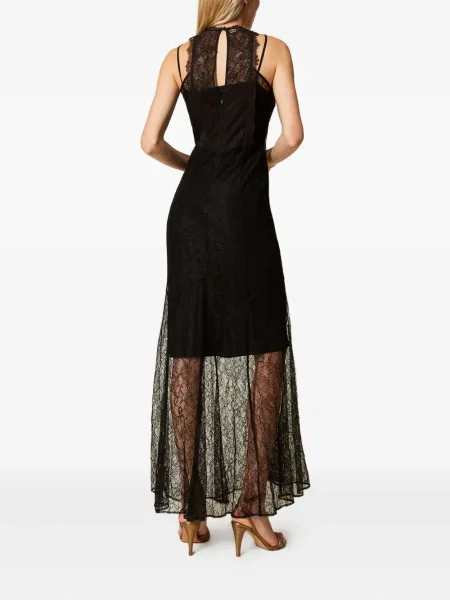 Rochie maxi Twinset din dantelă cu gât halter de costum negru