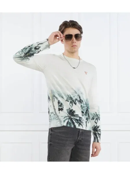GUESS Pulover TYSON LS CN ALLOVER verde
