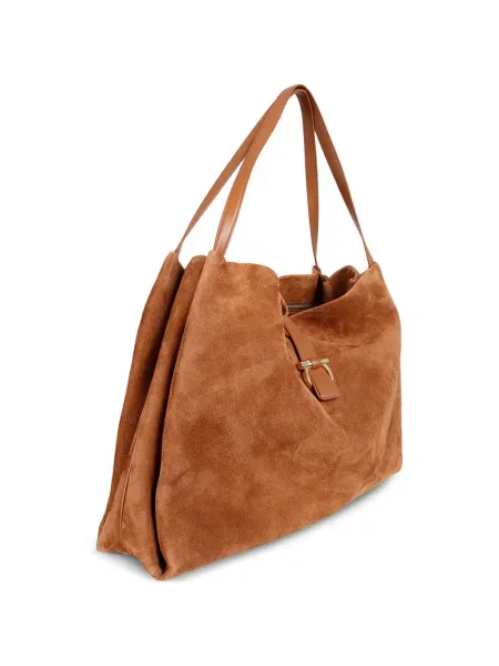 Geantă shopper Ferragamo din piele de căprioară maro