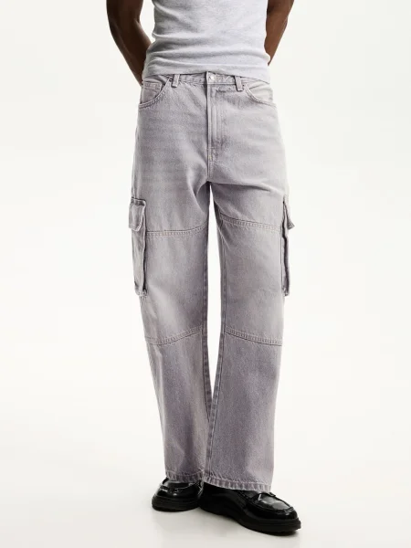 Bershka Rifľové kapsáče denim sivý