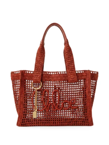 Geantă shopper Chloé tricotate cu autograf portocaliu