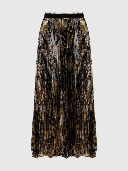 Спідниця міді з шовком в принт Roberto Cavalli чорна