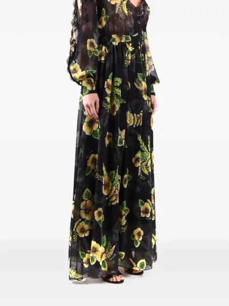 Rochie maxi Ermanno Scervino cu model floral cu imagine din dantelă negru
