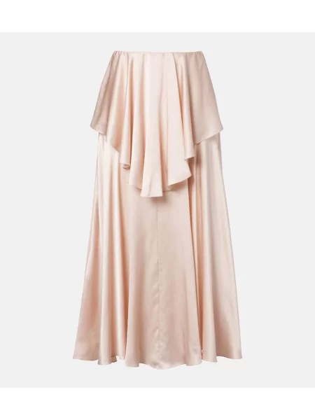 Fustă Chloé de mătase cu volane roz