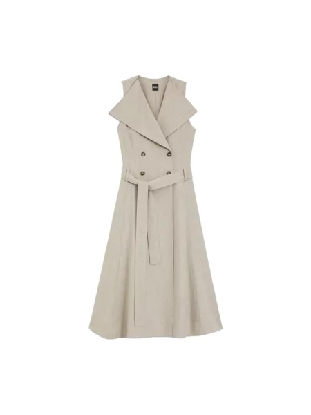 Sukienka midi Hugo bez rękawów do kolan beżowa