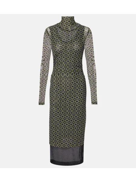 Sukienka midi Dries Van Noten z nadrukiem do kolan garniturowa zielona