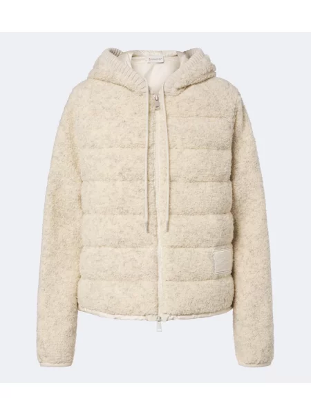 Bouclé geacă cu puf Moncler cu glugă alb