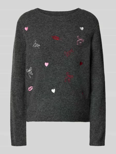 Sweter z haftami kwiatowymi Only