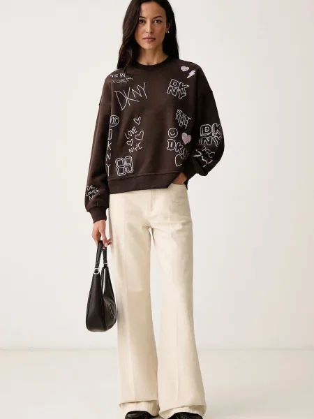 DKNY pulover z bombažem rjava