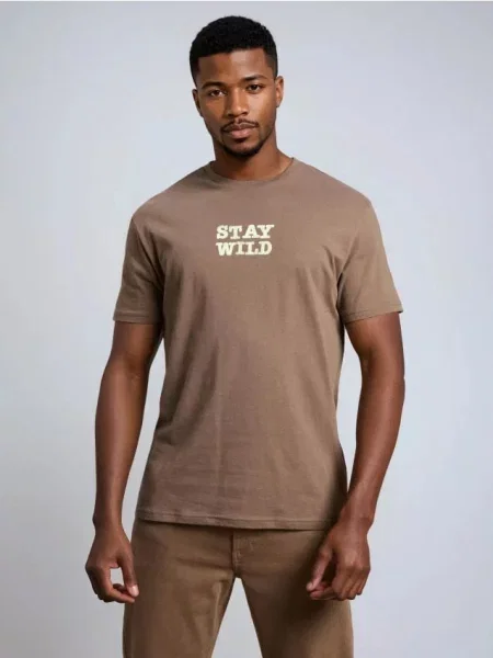 Sinsay koszulka z napisem brązowy