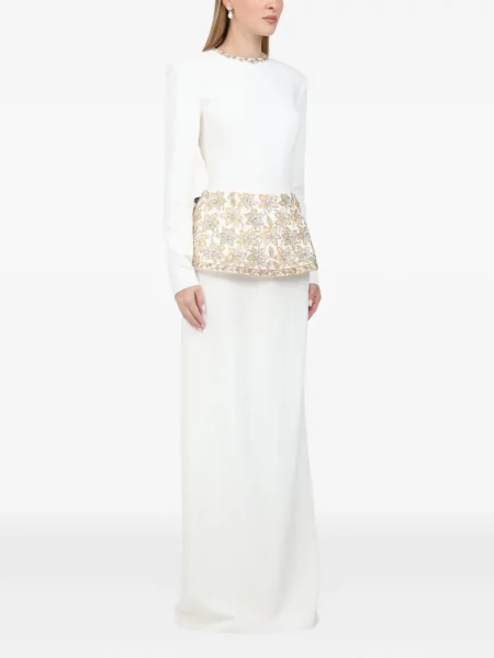 Maxi rochie maxi Dina Melwani de cristal de costum alb