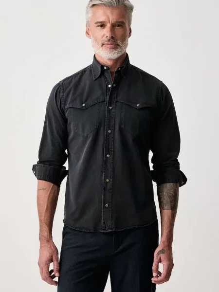 Eton cămașă pentru bărbați din denim negru