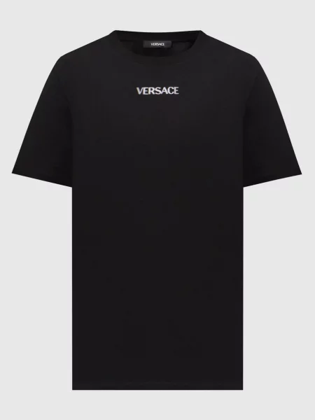 Футболка з вишивкою логотипа Versace чорна