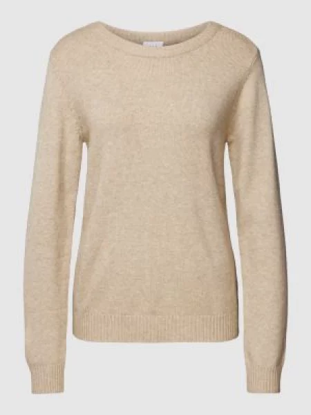Sweter z dzianiny z okrągłym dekoltem model ‘Viril’ Vila beżowy