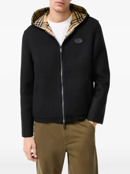 Geacă Burberry de lână cu glugă negru