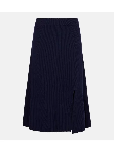 Fustă midi Moncler de lână până la genunchi albastru