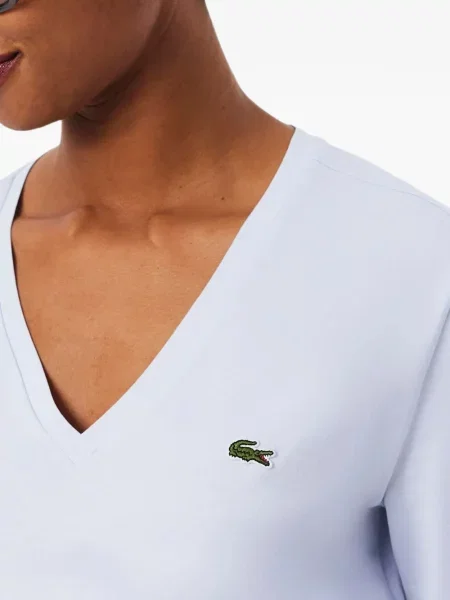 V-nyakú póló Lacoste autogrammal kék