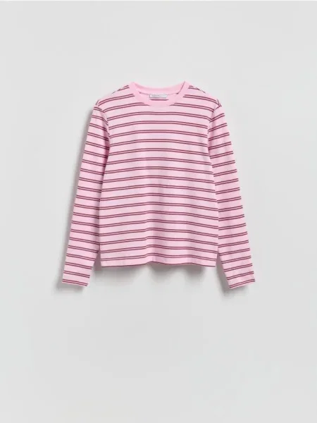 Reserved Tricou cu mânecă lungă și conținut ridicat de mercerizat roz-pastel roz