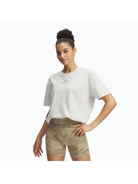 Tricou pentru femei Under Armour Project Rock Campus white clay/black alb