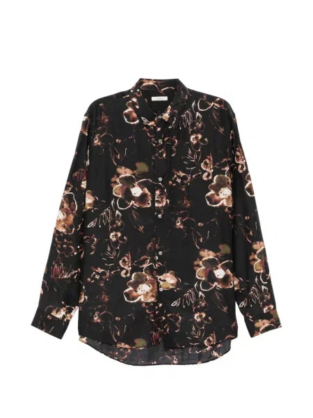 Lung cămașă Calmlence cu model floral cu imagine maro