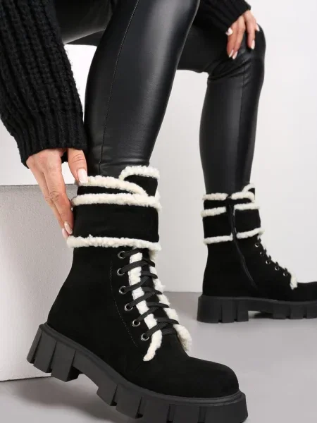 Botine Glezna Negre-Bej cu Blană Freekolo negru
