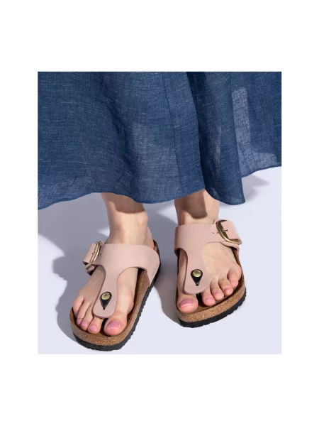 Japonki Birkenstock skórzane na sprzączkę różowe