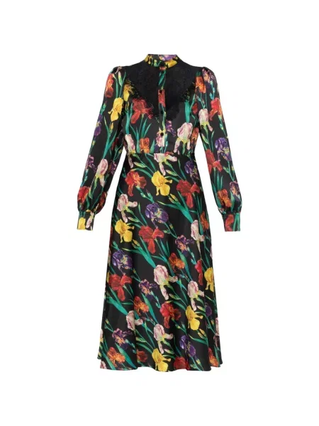 Rochie midi Nissa cu imagine din dantelă până la genunchi negru