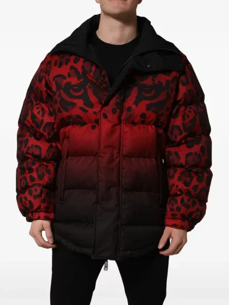 Reversibil geacă cu puf Dolce & Gabbana cu imagine cu model leopard roșu