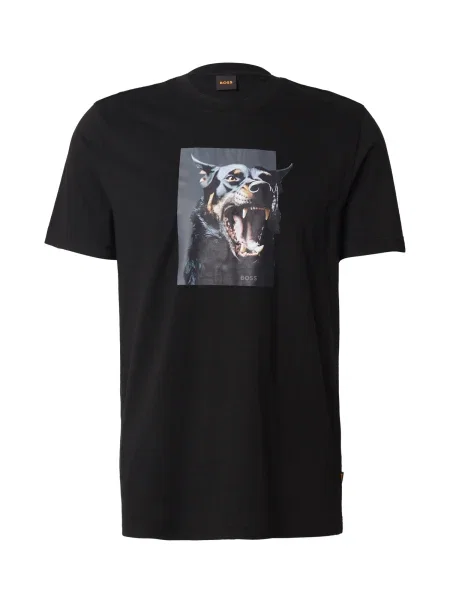 BOSS Tricou Dobermann bej / maro cămilă / gri bazalt negru