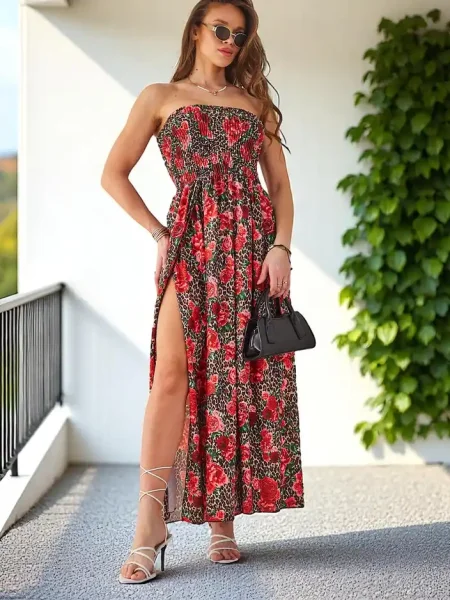 Rochie midi Resti fără mâneci până la genunchi cu crăpătură negru