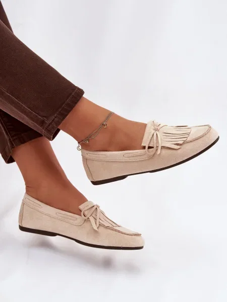 Mokasíny Boto s třásněmi béžové