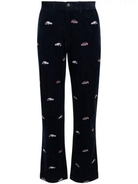 Pantaloni Palace cu broderie de catifea cord albastru