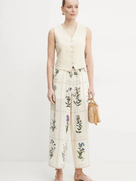 Lniany top Weekend Max Mara z dekoltem w serek casual biały