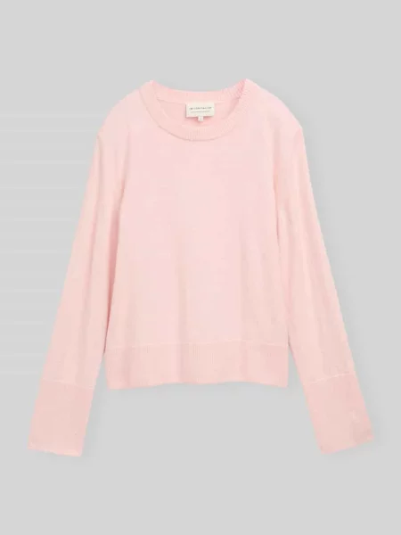 Sweter z kaszmiru z wykończeniami w prążki Tom Tailor różowy
